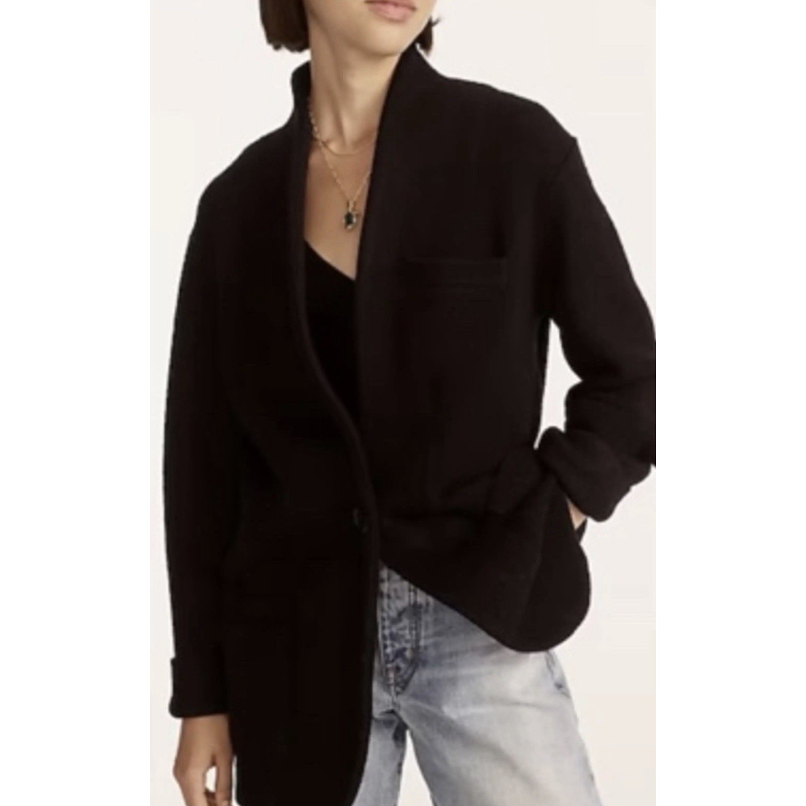 J. Crew Sweater Blend Cocoon Blazer Cardigan Jacket L Black Alpaca Wool Ba551